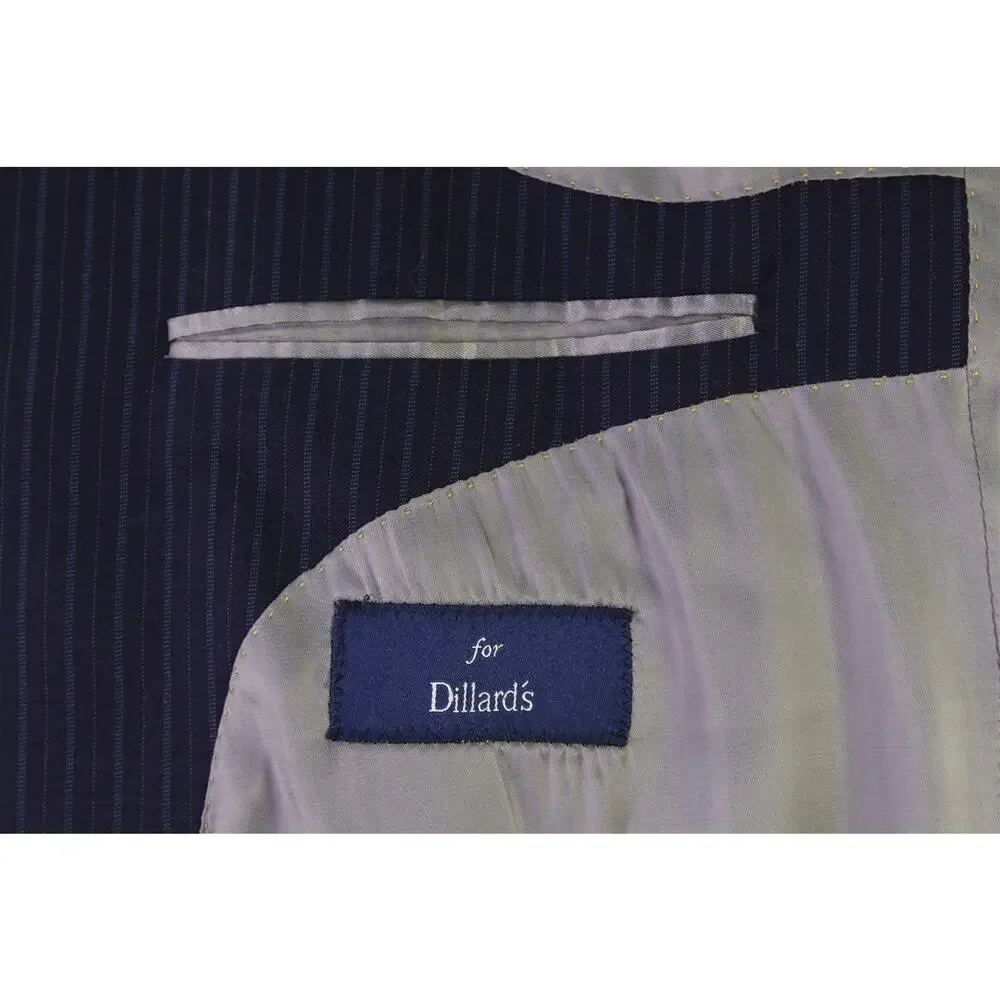 Hart Schaffner Marx Very Recent Navy Blue Striped 2-Btn Wool Suit 44L